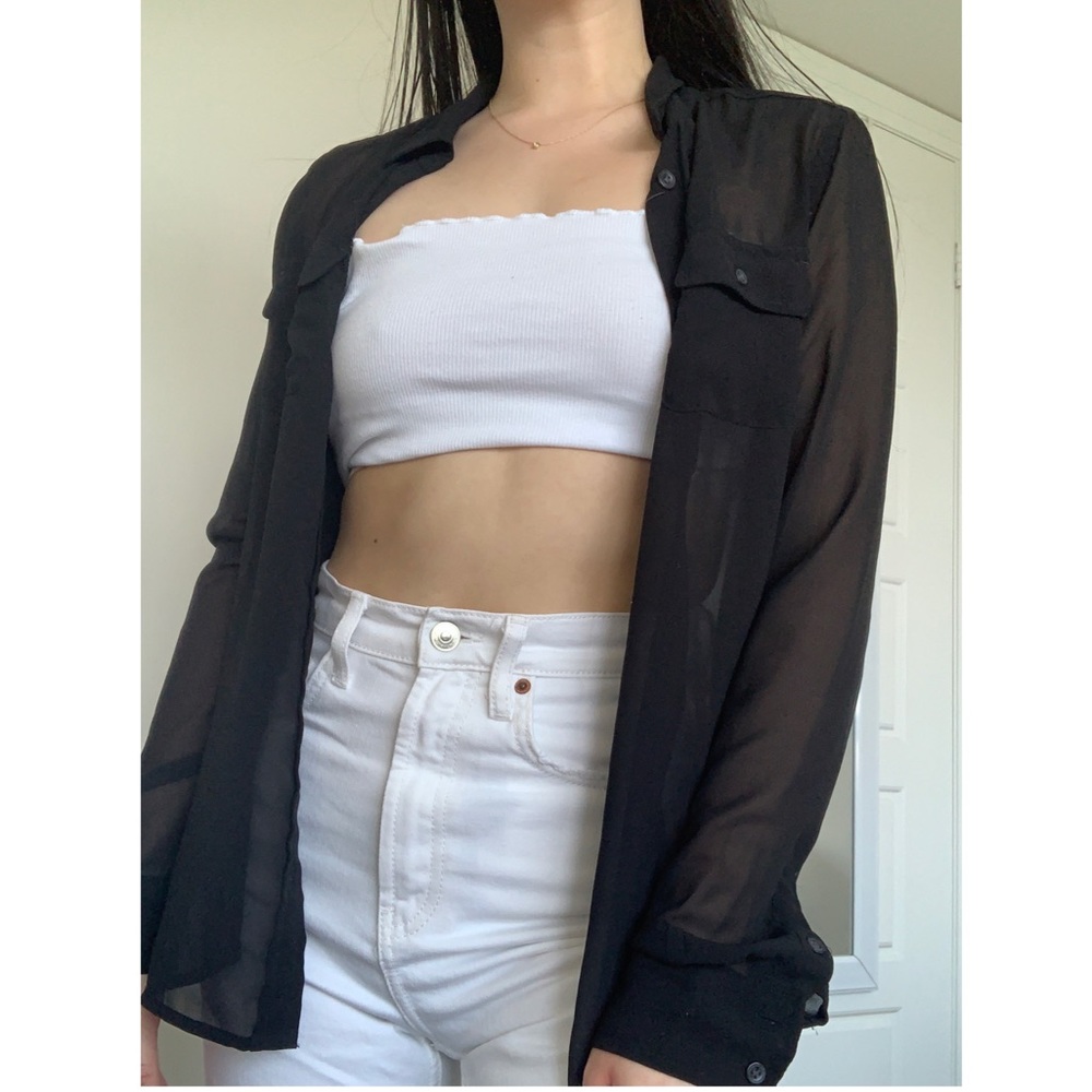 American Eagle Black Chiffon Button Up